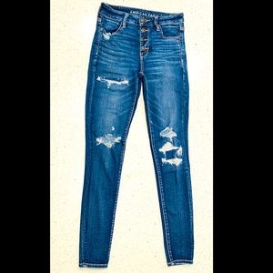 American Eagle Hi-Rise Jeans Size 4 Long Jegging Distressed next level stretch